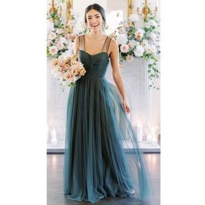 Revelry Pippa in Tulle Bridesmaid Dress One in Slate Blue/ One in Emerald Green